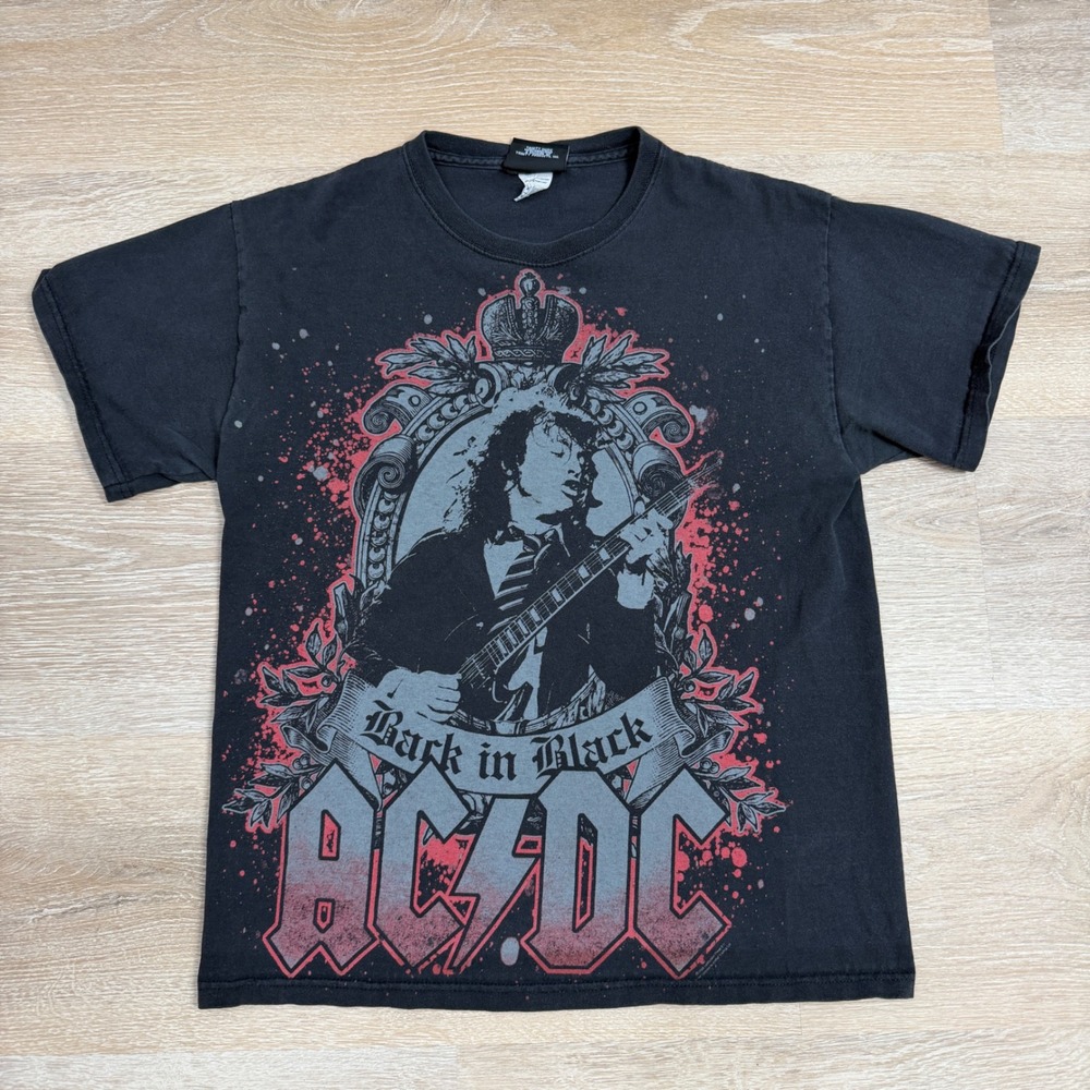 ACDC Back in Black Angus Young Graphic T-Shirt Mens Medium Black Rock Band Tee
